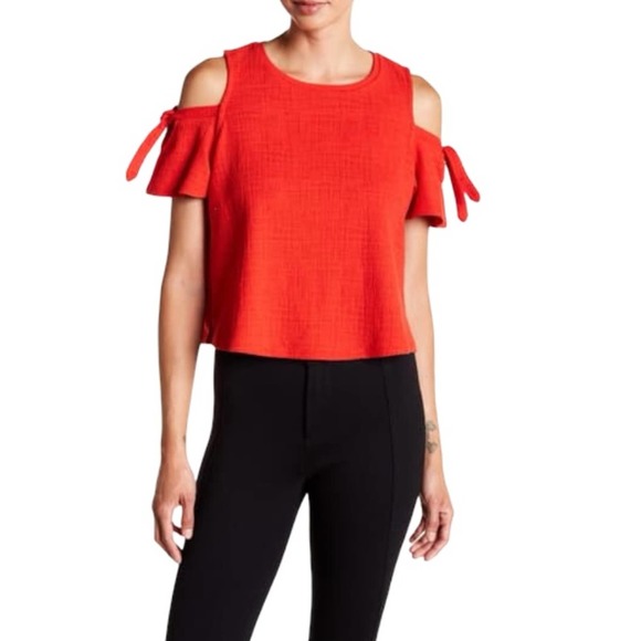 Madewell Red Skylark Cold Shoulder Top Size M - Picture 1 of 8
